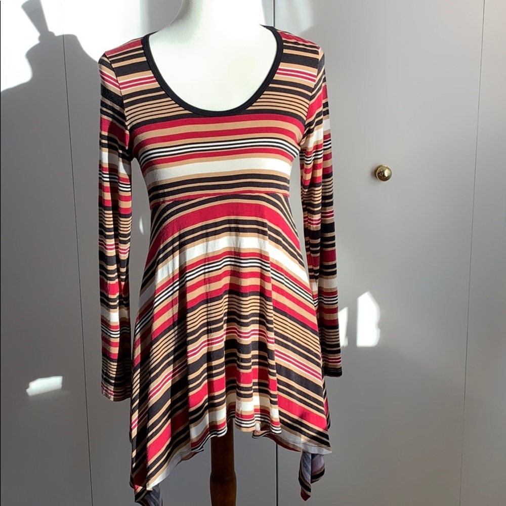 Karen Kane L tunic USA, stripes red black tan whit